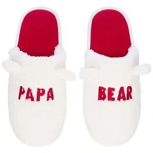 Macy's Family Pajamas Mens Papa Bear Faux-Fur Slippers White Red Large 9-10 New